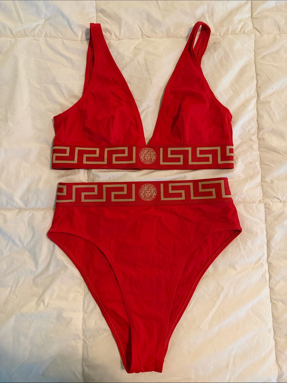 Versace Red & Gold Greek Key Bikini Set